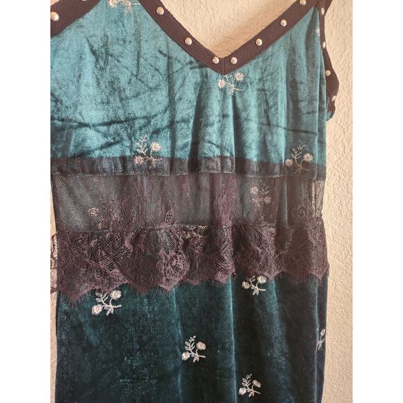 Zara Y2k Suede Flower Embroidered Lace Forest Green Dress - Picture 3 of 8